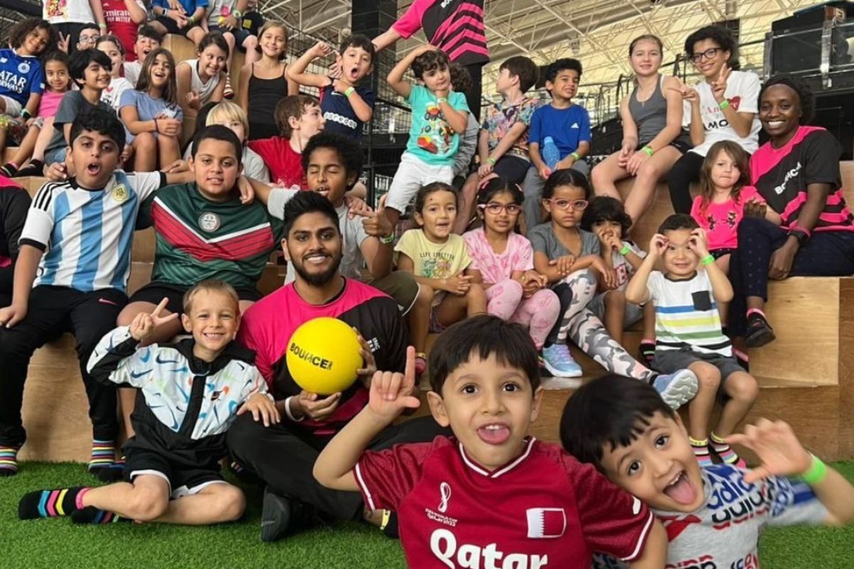 All of Bounce Abu Dhabi kids posing for a picture for summer camp in Abu Dhabi