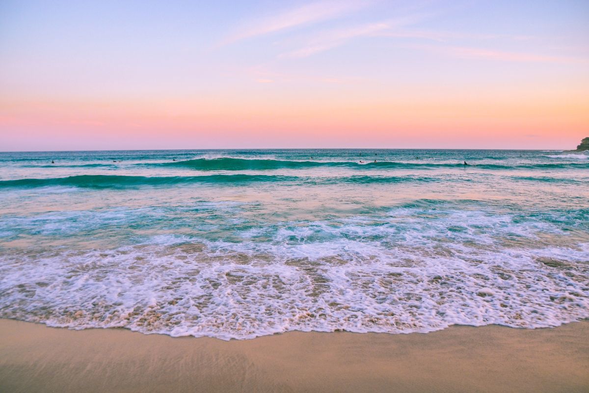 Beach with water crashing through the shore