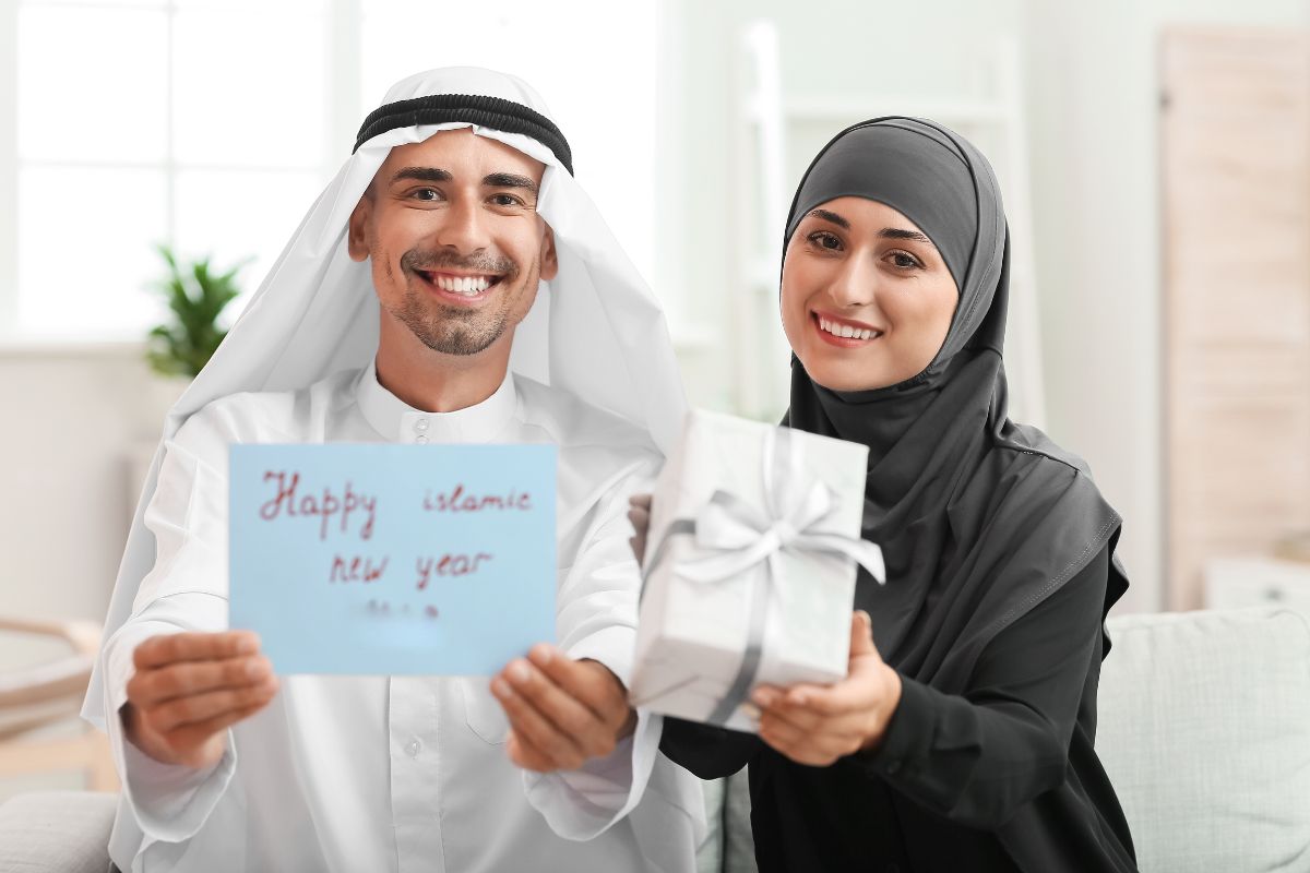 A muslim couple celebrating Islamic New Year for UAE public holidays