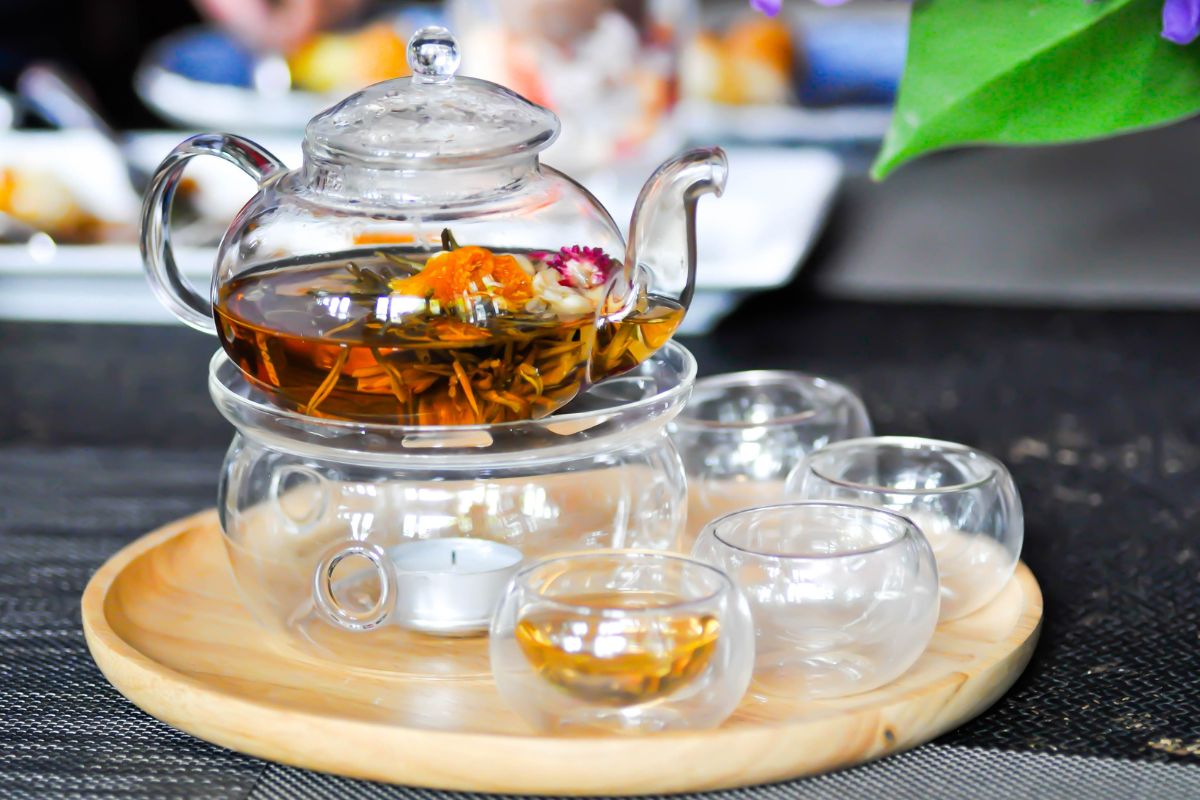 Korean Cultural Center Bloom in a Cup, Flower Tea event A teapot with flower tea for the tea-riffic event at Korean Cultural Center Bloom in a Cup Flower Tea event