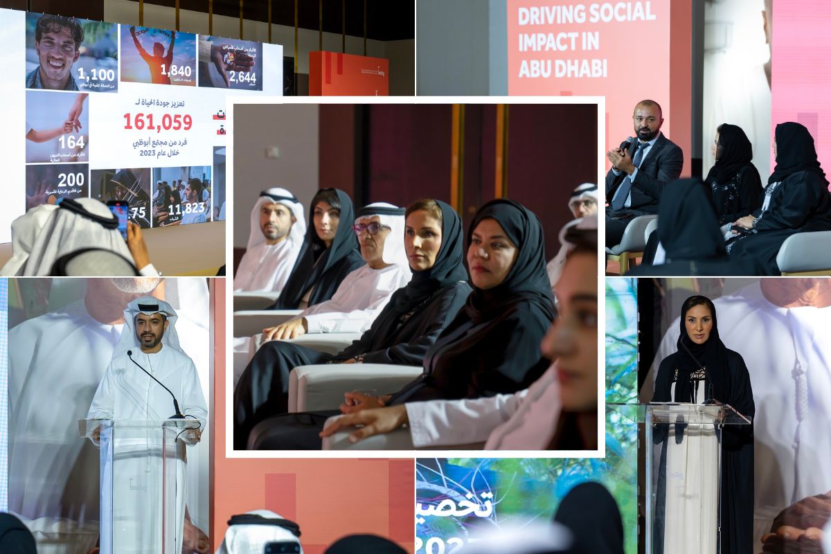 Ma'an The Authority of Social Contribution A collage from Ma'an Abu Dhabi with the first frame showing the 57 successful projects, HE Faisal Hmoudi giving a speech, HE Salama Al Ameemi Director General of the Authority of Social Contribution Ma'an Abu Dhabi giving a speech at a podium and a forum discussing 91M AED contribution by Ma'an Abu Dhabi