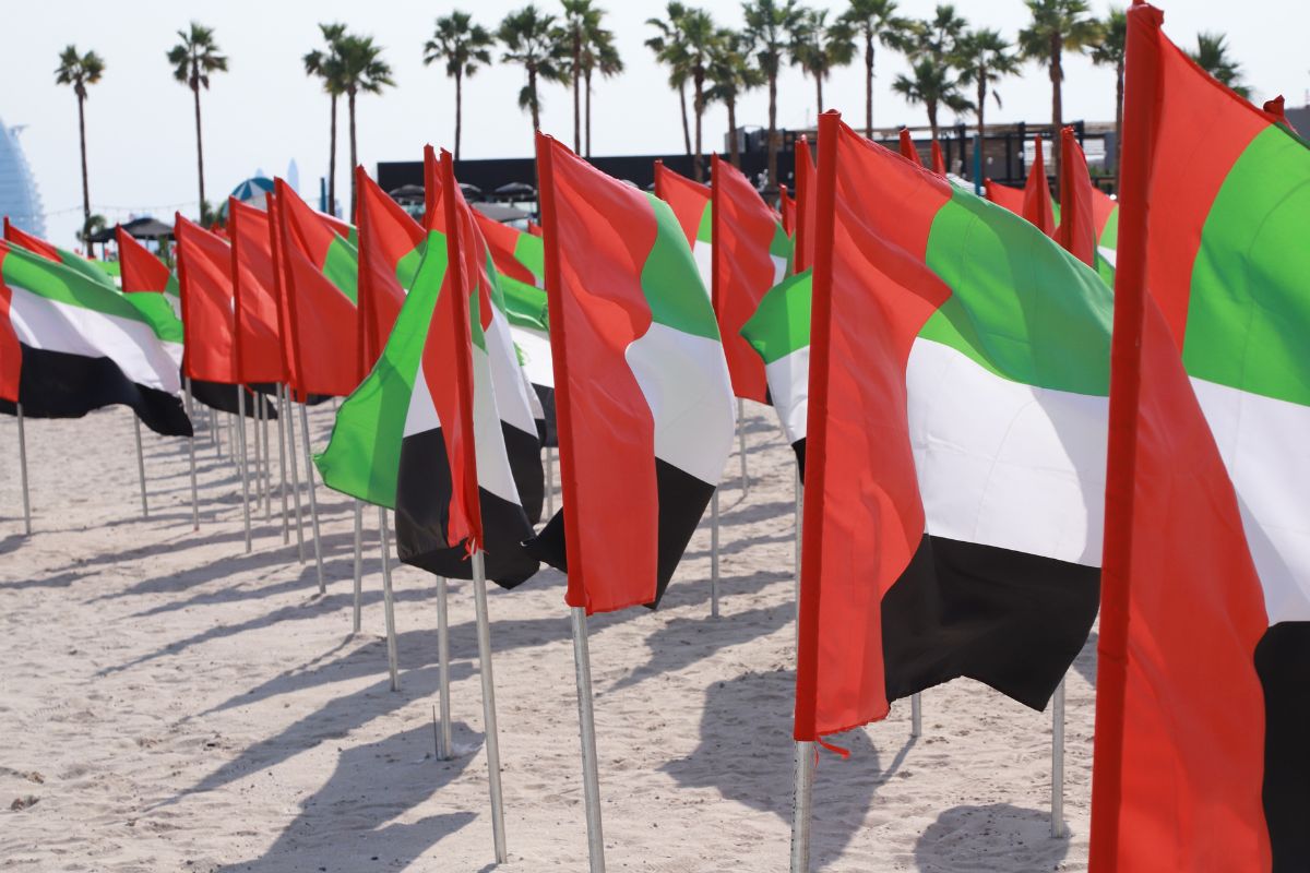 UAE Flags commemorating the UAE National Day for UAE public holidays