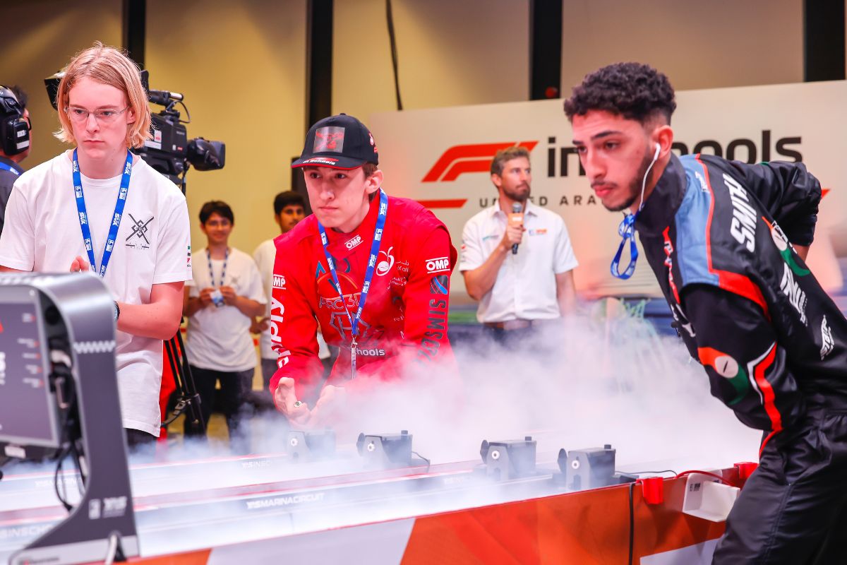 Students controlling the cars for Yas Marina Circuit School Competition