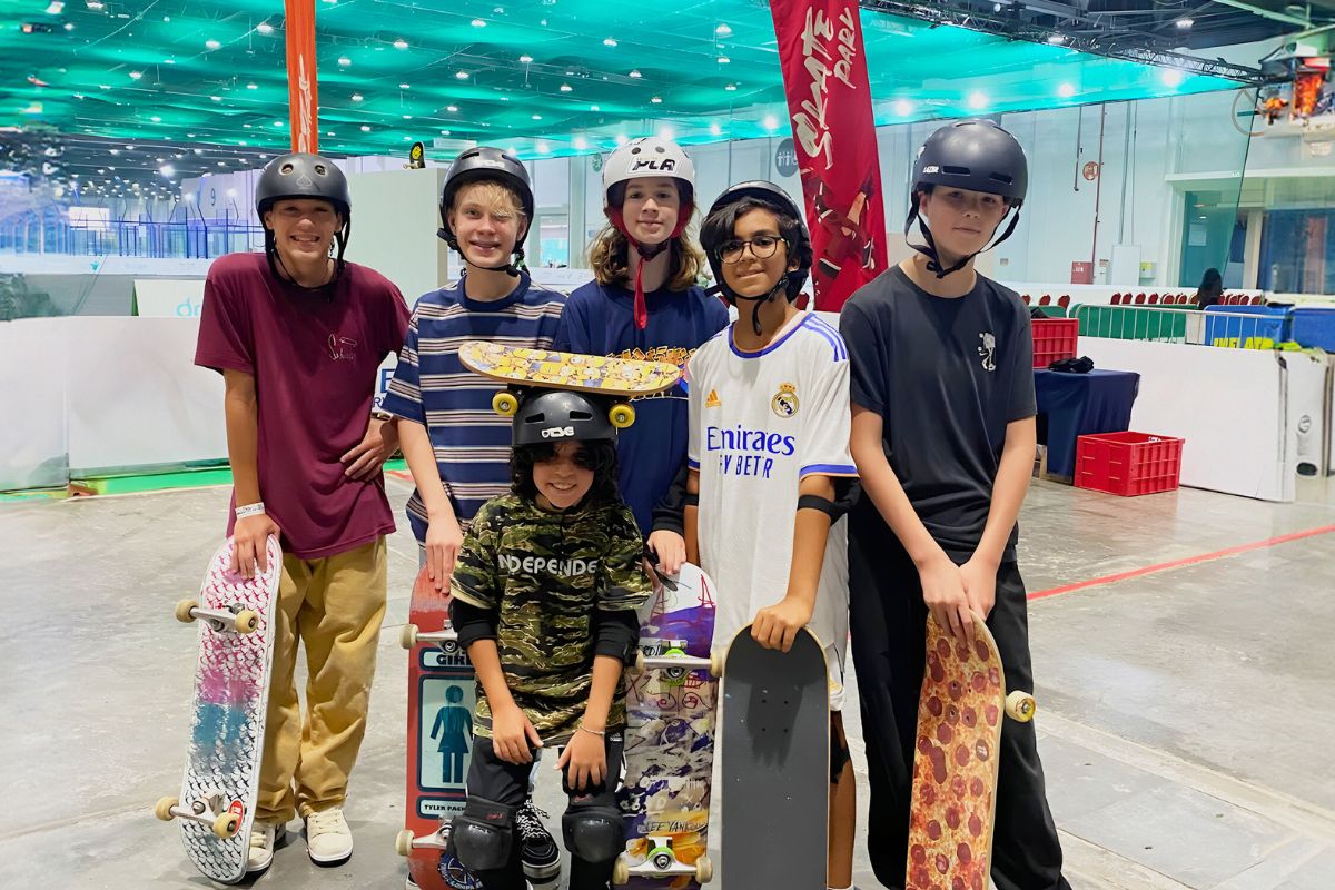 6 kids in Indoor Skate Park at Circuit X