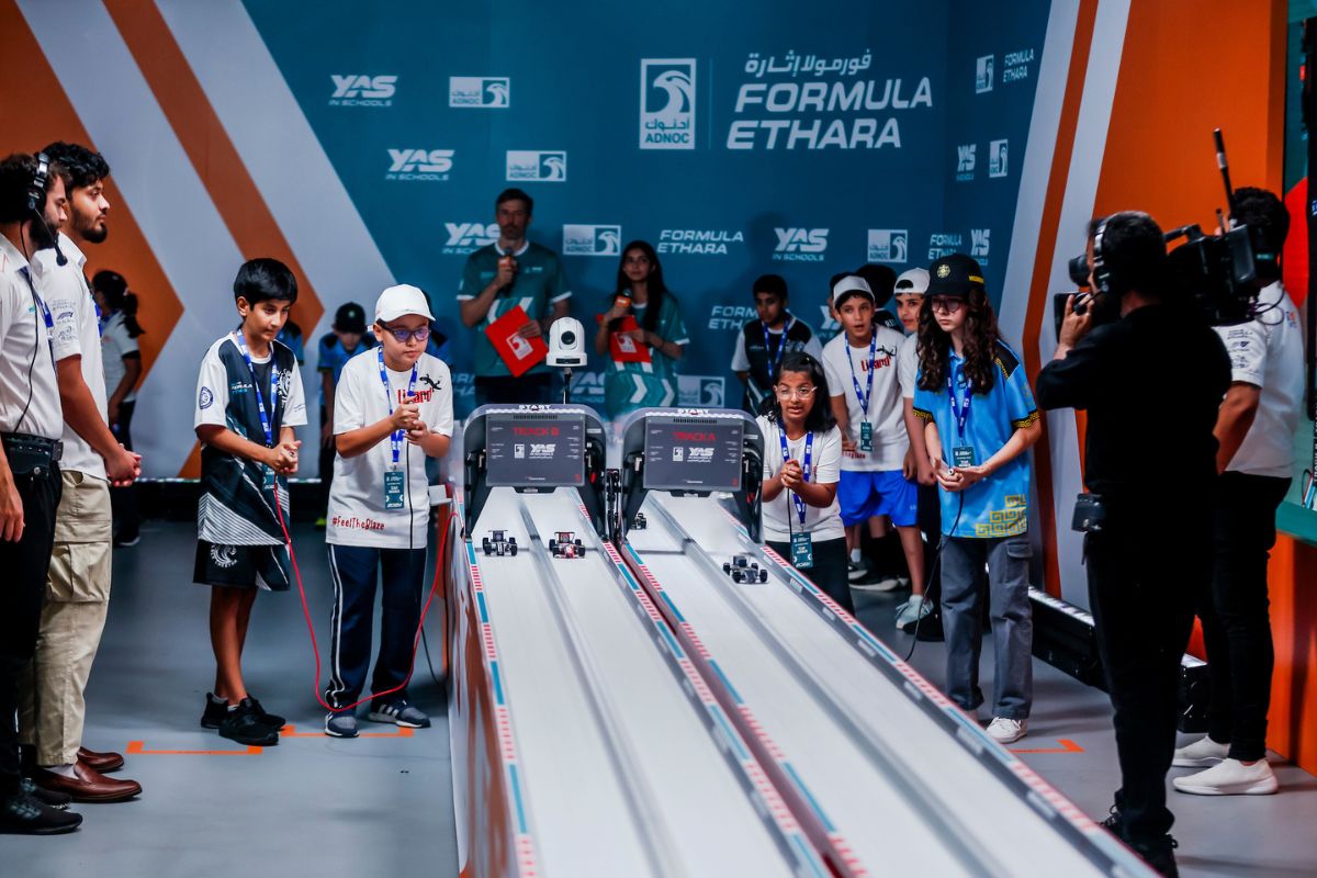 Students racing through the track for ADNOC Yas in Schools National finals this 2024