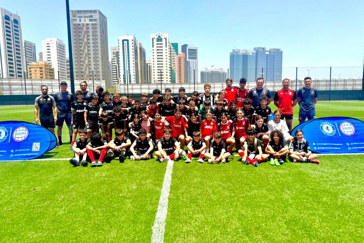 Rangers Soccer Camp on the field with the students and their coaches