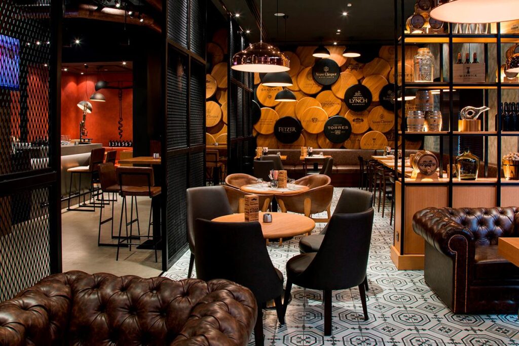 The Warehouse Grapes and Tapas Bar at Pearl Rotana Abu Dhabi interior dining and bar design