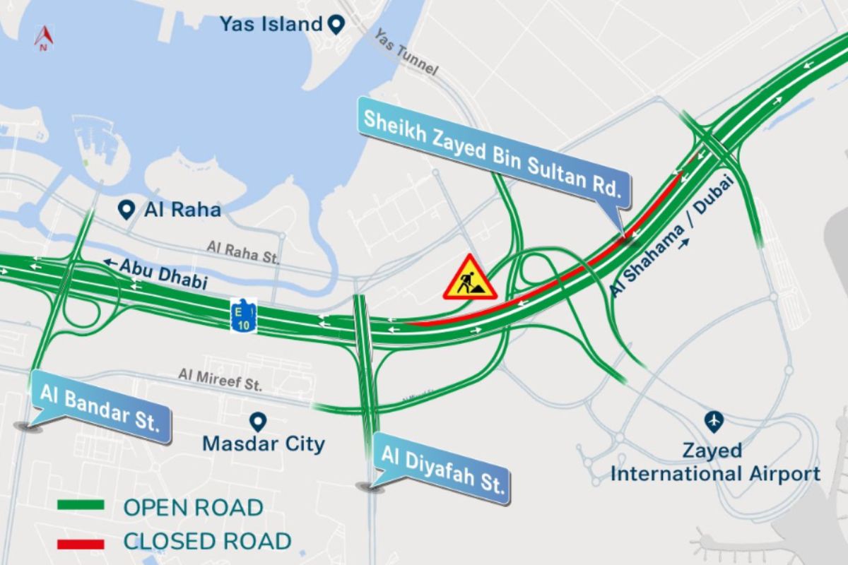 Sheikh Zayed Bin Sultan road closure map in Abu Dhabi