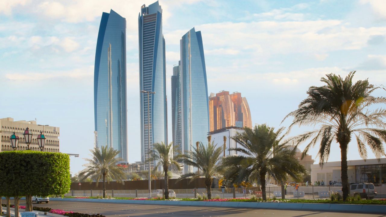 abu dhabi streets with the view of conrad abu dhabi etihad towers