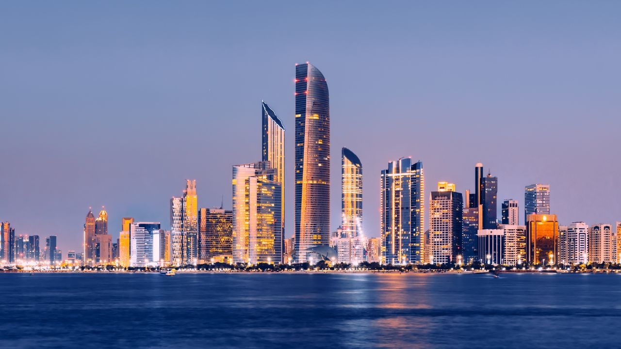 abu dhabi skyline sunset