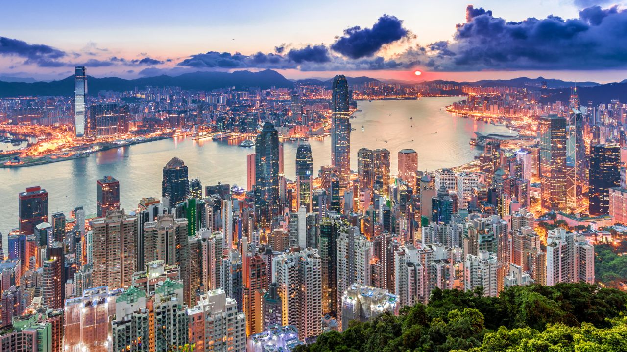 hong kong hong kong skyline sunset