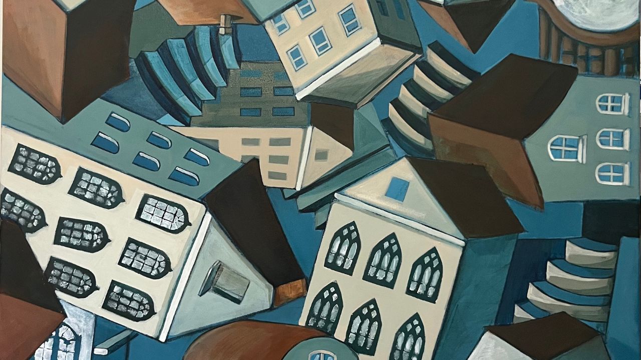 summered (1) art by Noor Bahjat, Vertigo Skyline, Acrylic on canvas