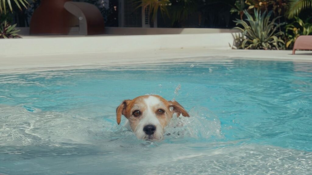 puppy swimming in a pool
