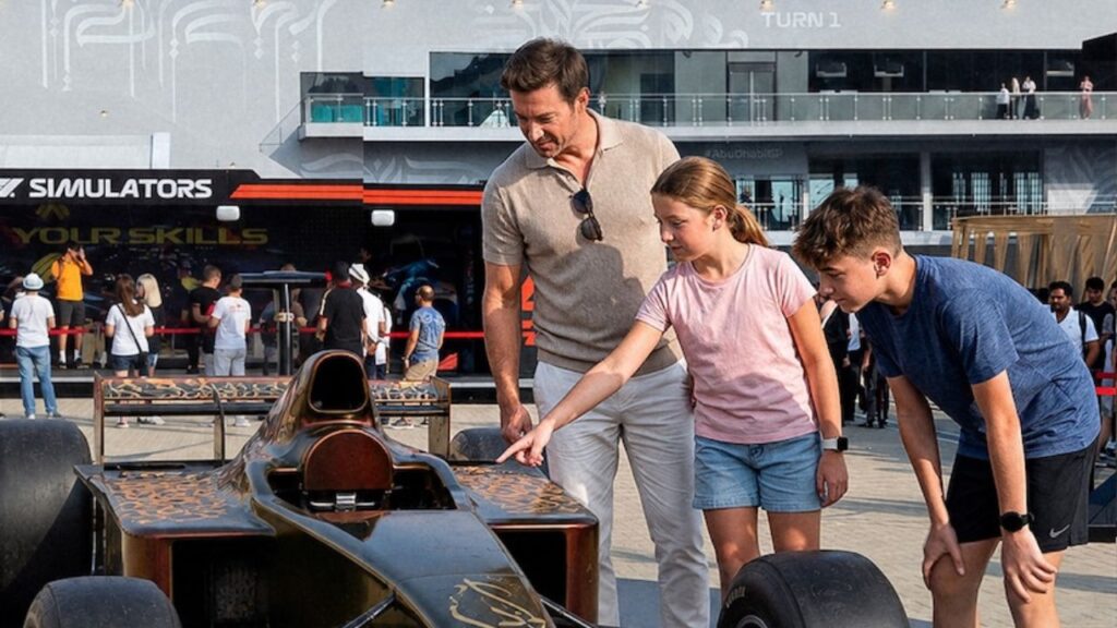 Kids with their father looking at a sports car