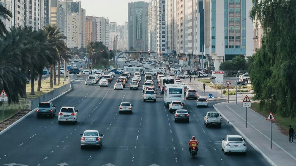 Abu Dhabi street busy and filled with cars