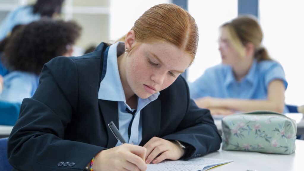 A lady student studying