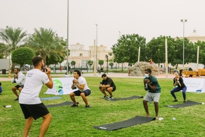 People exercising in parks in Abu Dhabi UAE