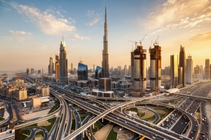 Dubai skyline - Abu Dhabi to Dubai bus service resumes