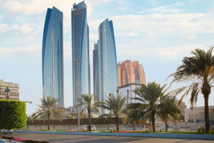 abu dhabi streets with the view of conrad abu dhabi etihad towers